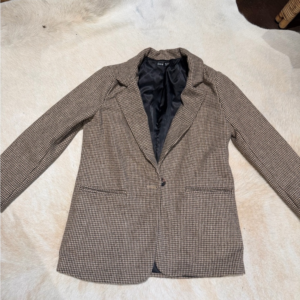 SHEIN Brown Houndstooth Blazer Sz Med
